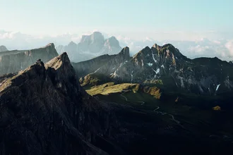 Photo art by Lina Jakobi: gentle Dolomites landscape with high mountains and clouds