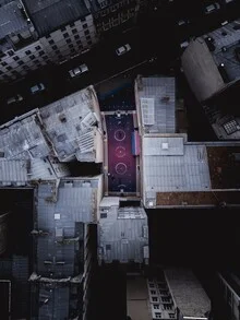 Photo art by Georges Amazo: Parisian basketball court seen from above