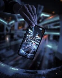 Colorful photo art by Georges Amazo: cityscape featuring a bridge and phone in Shanghai