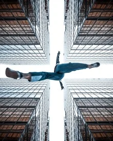 Photo art by Georges Amazo: Symmetrical motif featuring a cross in Hong Kong.