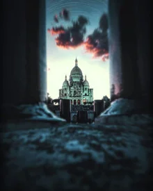 Lovely photo art by Georges Amazo: Sacré-Cœur under colorful clouds at sunset