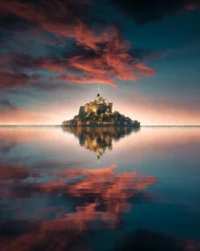 Photo art by Georges Amazo: dreamy scene featuring castle and clouds at sunset