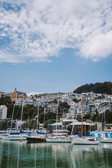 Photo art by Jessica Wiedemann: view of Wellington harbour with boats