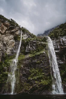 Photo art by Jessica Wiedemann: serene waterfall scene in New Zealand