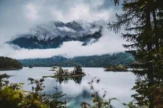 Photo art by Jessica Wiedemann: tranquil mountain lake landscape in autumn with soft colors