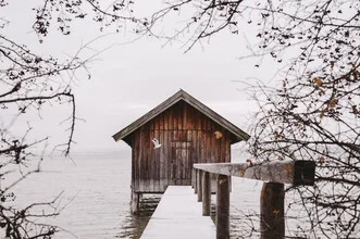 Photo art by Jessica Wiedemann: boathouse at Lake Ammersee in winter scenery