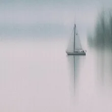 Photo art by Roswitha Schleicher-Schwarz: sailboat on Lake Starnberg under sunlight