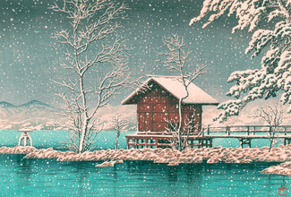 Japanese Vintage Art, Hut at the lake by Hasui Kawase (Japan, Asia)