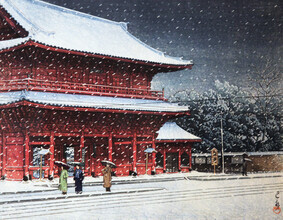 Japanese Vintage Art, Snow Shiba Zojo Temple by Hasui Kawase