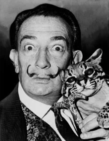 Photo art by Vintage Collection: Dalí with his ocelot friend in a surreal setting.