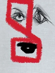 Photo art by Jwan Ibrahim: Faces behind red grids expressing emotions.