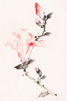 Japanese Vintage Art, Large Pink Blossom on a Stem by Katsushika Hokusai