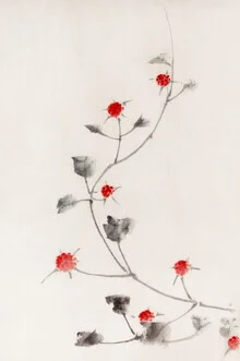 Small Red Blossoms on a Vine by Katsushika Hokusai - Fineart photography by Japanese Vintage Art