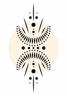 Geometric illustration of a half moon in soft colors.