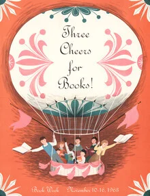 Colorful illustration by Vintage Collection: children joyfully celebrating books.