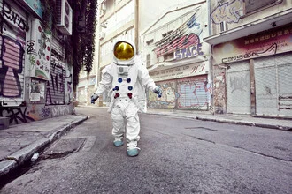 Photo art by Sophia Hauk: Astronaut with graffiti in Athens symbolizing a protest.
