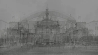 Photo art by Virginia Garfunkel: urban Berlin featuring iconic buildings