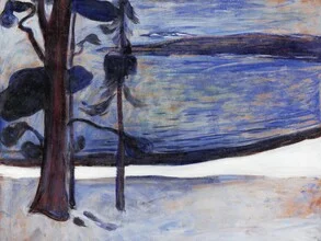 Illustration von Edvard Munch: Winterlandschaft mit sanften Schneehügeln