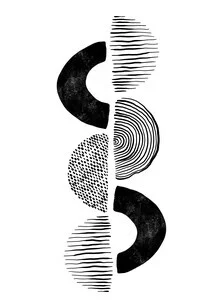 Wall art featuring minimalistic shapes and structures in soft colors.