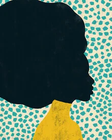 Wandbild von Cats & Dotz: stilvolle Illustration mit afroamerikanischer Frau und Blättern