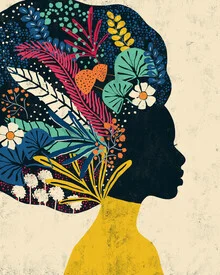 Wandbild von The Artcircle: farbenfrohes Blumenporträt mit afroamerikanischem Einfluss