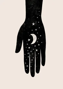Wandbild von The Artcircle: stilvolle Hamsa-Illustration mit Mondmotiv