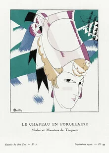Illustration of a porcelain hat in soft colors, stylish and nostalgic.