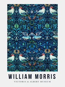 Wall art featuring a William Morris exhibition poster, colorful and artistically designed.
