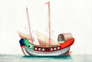 Vintage Collection, Chinesische Malerei mit altem chinesischem Seeschiff (Deutschland, Europa)