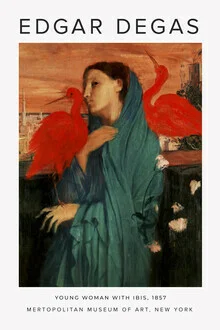 Wall art featuring a young woman with an ibis, soft colors and a calm composition.