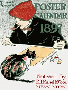 Illustration by Vintage Collection: Cat with a pipe in a stylish calendar design