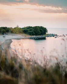 Photo art by Daniel Öberg: serene coastal landscape with gentle waves and a pink sky