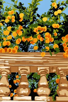 Wall art by Uma Gokhale: inspiring digital illustration featuring colorful oranges