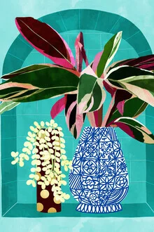 Illustration by Uma Gokhale: colorful plants in a stylish vase.