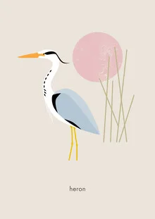 Illustration of a heron with soft colors and minimalistic design