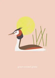 Wall art by Maja Modén: stylized depiction of a great crested grebe on water