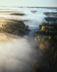 Photo art by Daniel Öberg: foggy landscape at sunrise in Sweden