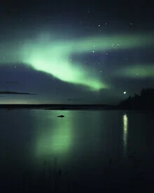 Photo art by Daniel Öberg: Northern lights over calm water in Sweden