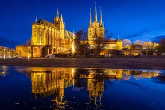 Photo art by Martin Wasilewski: evening mood in Erfurt with reflections in water