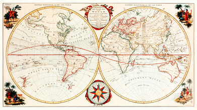 Vintage Nature Graphics, Bowles's new and accurate map of the world, or Terrestrial globe (Großbritannien, Europa)
