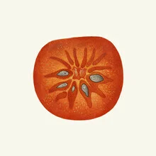 Wall art of a persimmon: a charming, stylized depiction of fruit on a light background