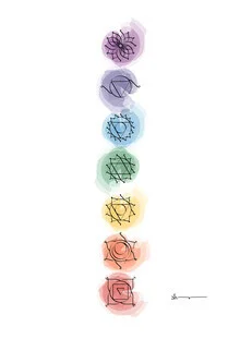 Illustration by Shankar Ramakrishnan: stylized chakra symbols in soft colors