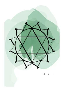 Wall art: stylized depiction of the heart chakra in soft colors.