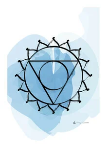 Illustration of the Vishuddhi chakra in a minimalistic style with soft colors.