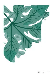 Wall art: abstract depiction of a meditative silhouette with leaves.