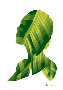 Minimalistic illustration featuring a silhouette and leaves that radiate strength.