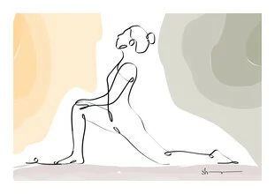 Wall art by Shankar Ramakrishnan: illustration of the Low Lunge Pose in soft colors