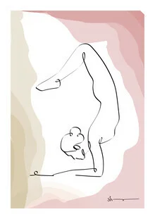 Illustration of the Scorpion Yoga pose featuring calm colors and harmonious shapes.