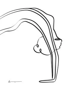 Abstract illustration of a yoga pose with soft colors and flowing lines