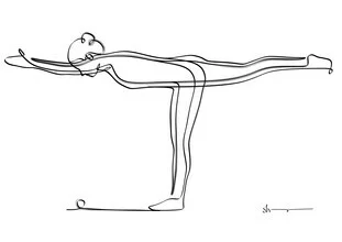 Abstrakte Illustration einer Yogaposition, die Balance und Ruhe ausstrahlt.